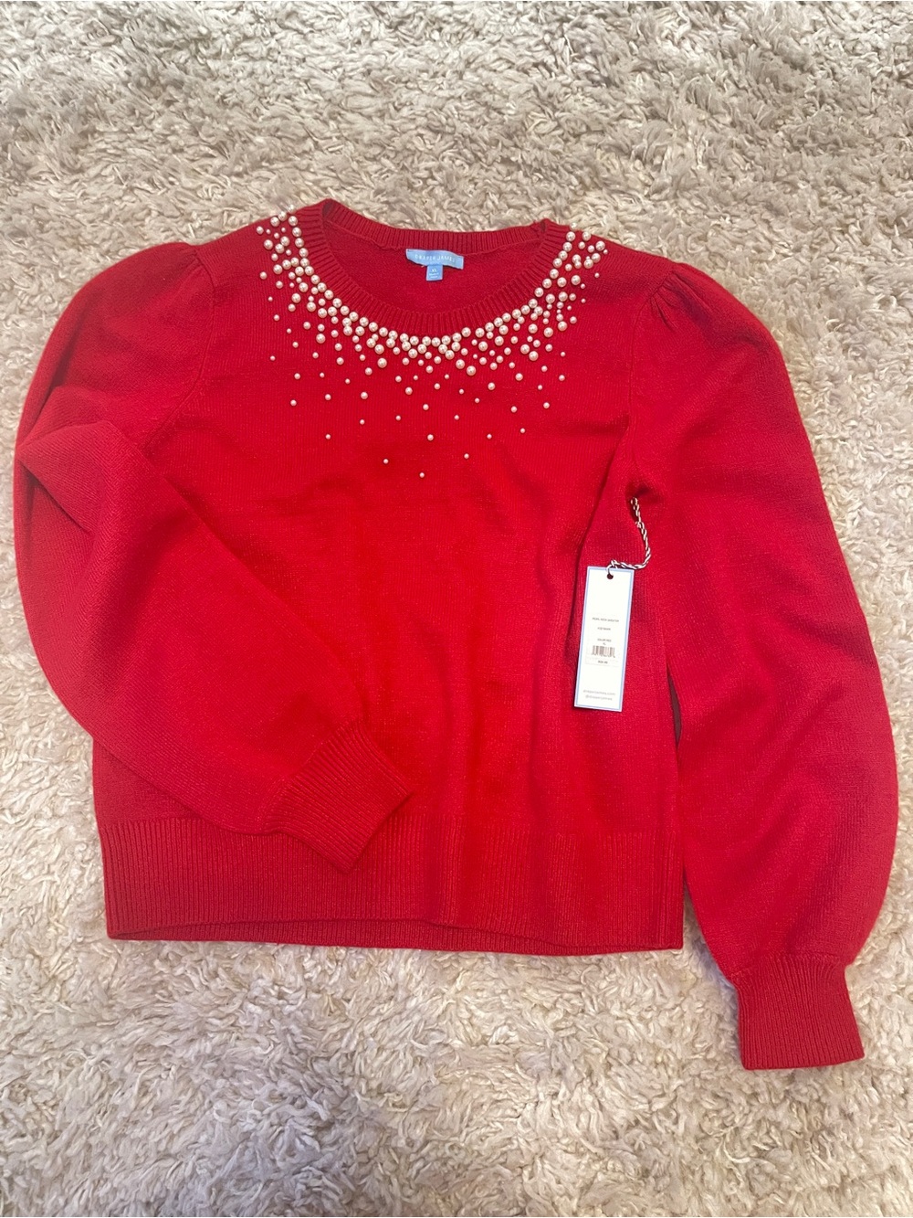 Draper James Red Pearl-Trim Crewneck Sweater